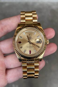 Rolex Day-Date II 218238 18k Yellow Gold Baguette Diamond & Ruby Dial