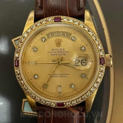 Rolex President Day Date 1803 Diamond Dial 18K Gold Leather Strap