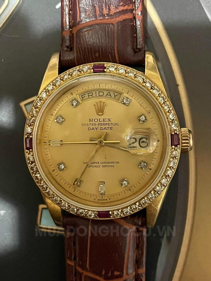 Rolex President Day Date 1803 Diamond Dial 18K Gold Leather Strap